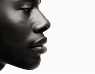 Young black man profile, isolated on white