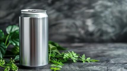 Mock up empty silver soda can on abstract background with copy space for text placement - obrazy, fototapety, plakaty