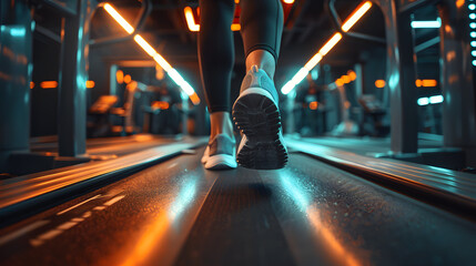 Dynamic Gym Workout: People Training on Treadmills - obrazy, fototapety, plakaty