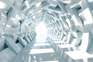 Trendy liquid 3D illustration white grey metallic tunnel background, modern flowing gradient...