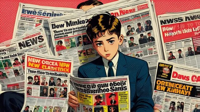 Young Man Holding a Bunch of Newspapers Generative AI