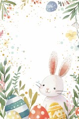 Easter Bunny With Colorful Eggs and Spring Florals