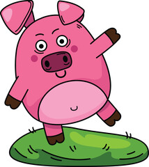Hand drawn pig character illustration, vector