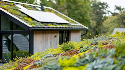 Low vegetation planted on the roof of a modern eco-friendly building - 753062757