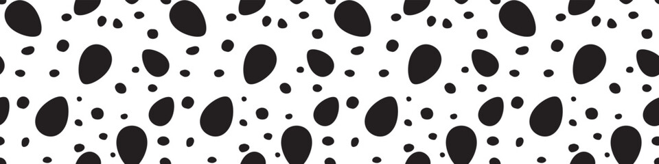 Seamless easter pattern with black ornamental eggs and dots. Vector holiday decorations, background and texture. For fabric, textile, wrapping paper, packaging, web