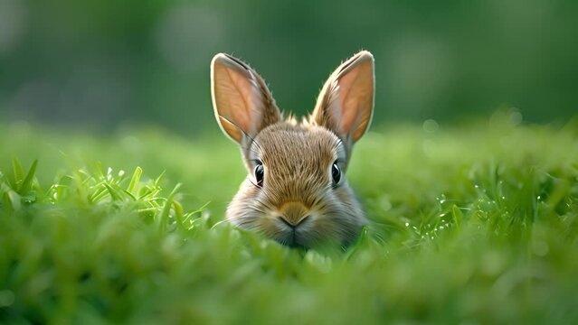 Adorable bunny popping out of the grass.
