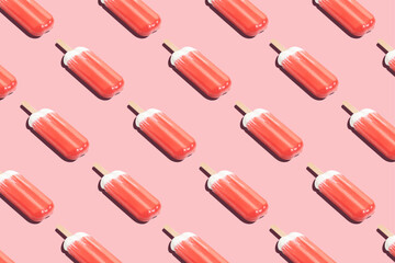Creative summer pattern made with ice cream on bright background. Minimal summer concept.