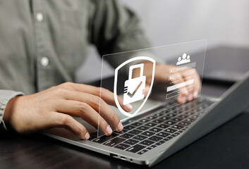 Cybersecurity and privacy concepts, User interacting with a secure login interface adorned with a screen padlock. Internet network security technology. Encryption secure, Data protection.