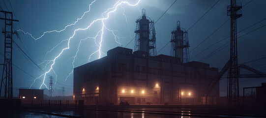 power plants, electricity, lightning 4 - obrazy, fototapety, plakaty