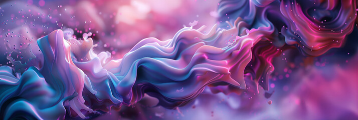 Trendy liquid 3D illustration background of lilac violet purple pink blue satin smoke waves, modern...