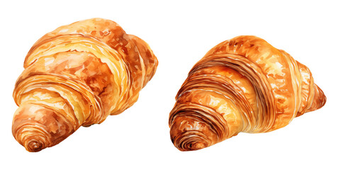set of two croissants clipart breakfast snack watercolor illustration on transparent background
