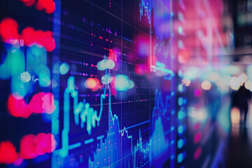 Obraz premium Nahaufnahme bunter roter Kursverläufe an der Börse – dynamische Darstellung von ETF- und Aktienhandel, Symbol für Finanzmärkte und Investitionen