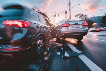 Wandaufkleber Dramatic Urban Car Collision Scene © Sergey