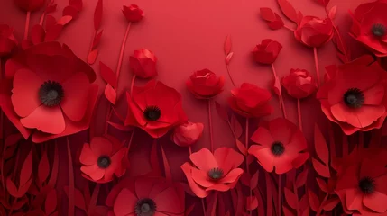 Foto op Plexiglas Banner with paper cut red poppy flower, symbol for remembrance, memorial, anzac day © Khalif