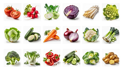 set of vegetables isolated on white background, cutout