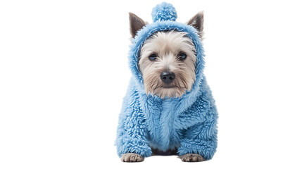 Highland terrier dog wearing a cute and fluffy blue costume isolated on transparent background - Powered by Adobe