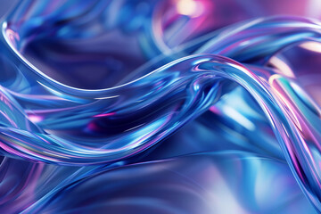 Trendy liquid 3D illustration background of violet blue glossy waves, modern flowing gradient...