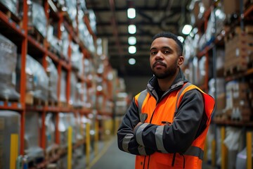 Focused Warehouse Manager in Safety Vest