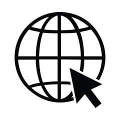 Obraz premium Internet globe icon with arrow cursor. World wide web symbol , black isolated vector illustration