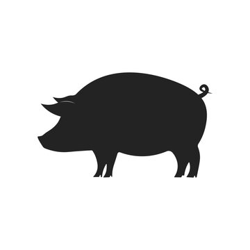 Isolated black pictogram on pig, animal simple icon sign