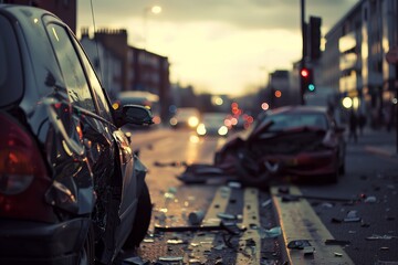 Twilight Car Accident Scene on City Road