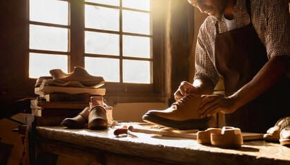 shoemaker working making comfortable shoes for women and men