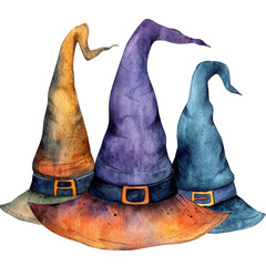 Watercolor three witch hats clipart