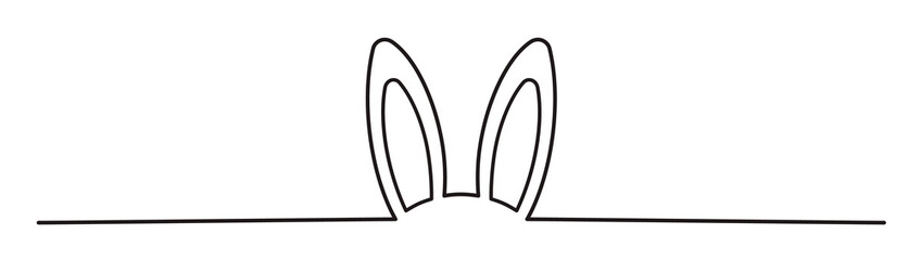 Easter Bunny Ears line art banner in scribble style hand drawn with continuous thin line, divider shape. Png clipart isolated on transparent background - obrazy, fototapety, plakaty