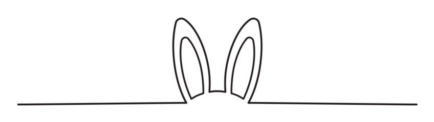 Tapeten Easter Bunny Ears line art banner in scribble style hand drawn with continuous thin line, divider shape. Png clipart isolated on transparent background © str33tcat