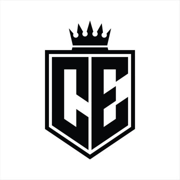 recommend clip art: CE Logo monogram bold shield geometric shape with crown outline black and white style design