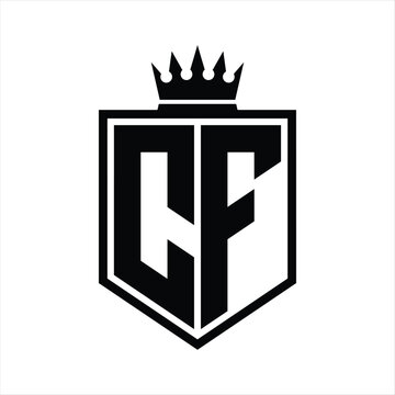 recommend clip art: CF Logo monogram bold shield geometric shape with crown outline black and white style design