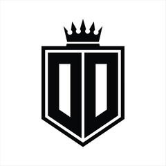 DD Logo monogram bold shield geometric shape with crown outline black and white style design