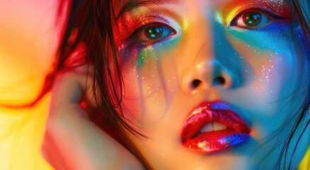 asian rainbow girl with rainbow makeup portrait