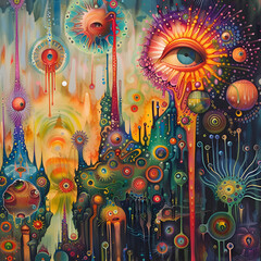 Artistic Style Painting Drawing of Psychedelic Trip Psychedelic Experience Artwork