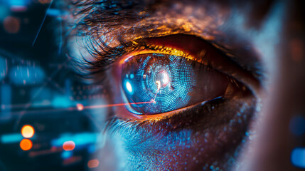 Future technology, blue eye cyber security concept background, abstract speed digital internet