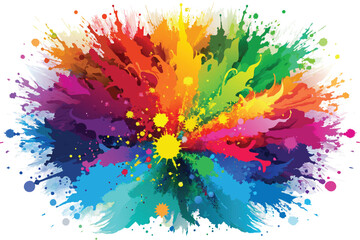 colorful rainbow holi paint color powder explosion vector, isolated white wide panorama background