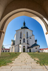 Pilgrimage church of Saint John of Nepomuk on Zelena Hora, green hill, monument UNESCO World Heritage Site, Zdar nad Sazavou, Czech Republic. Baroque Gothic architecture in central Europe - 753071780