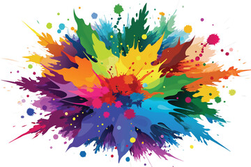 colorful rainbow holi paint color powder explosion vector, isolated white wide panorama background