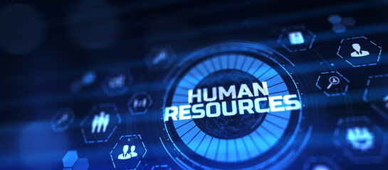 HR Human resources management recruitment concept on virtual screen.