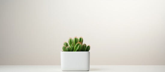 Cactus in a container on a white surface - obrazy, fototapety, plakaty