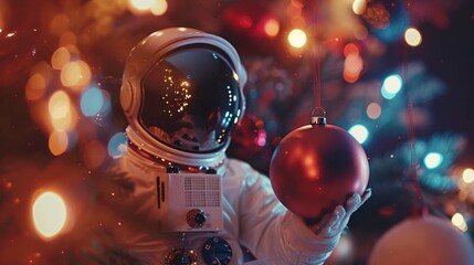 Cute astronaut on Christmas Decorative - obrazy, fototapety, plakaty