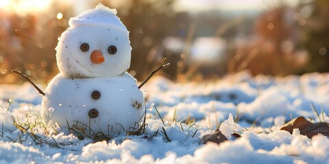 Sad homemade snowman , concept of Emotionally distraught - obrazy, fototapety, plakaty