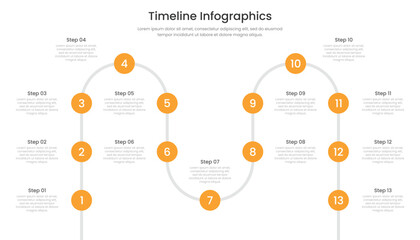 Timeline infographic with 13 steps for business presentation - obrazy, fototapety, plakaty