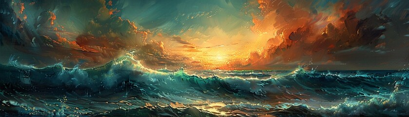 PostImpressionism stormy seascape vivid colors highlight the seas mood - obrazy, fototapety, plakaty