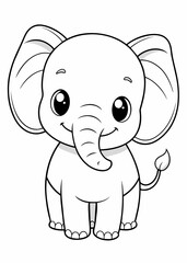 Cute Elephants Drawing Outline for Coloring Page