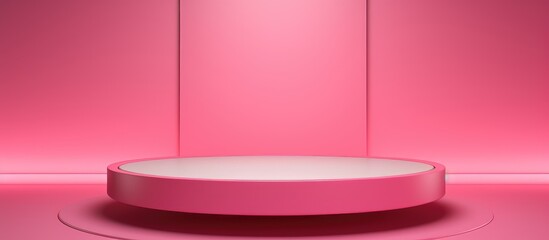 Geometric podium in pink color with space for product display mockup 2d template