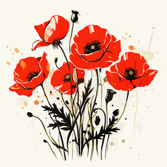 red poppies on a white