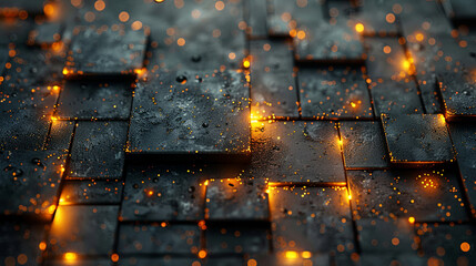 Dark tiles with bright, glowing embers scattered across the surface, depicting warmth and abstract artistry.