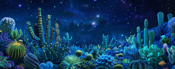 Enlightened meditation in a garden of celestial cacti - obrazy, fototapety, plakaty
