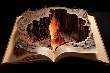 Bottomless pit inside an open book. Generative AI - obrazy, fototapety, plakaty
